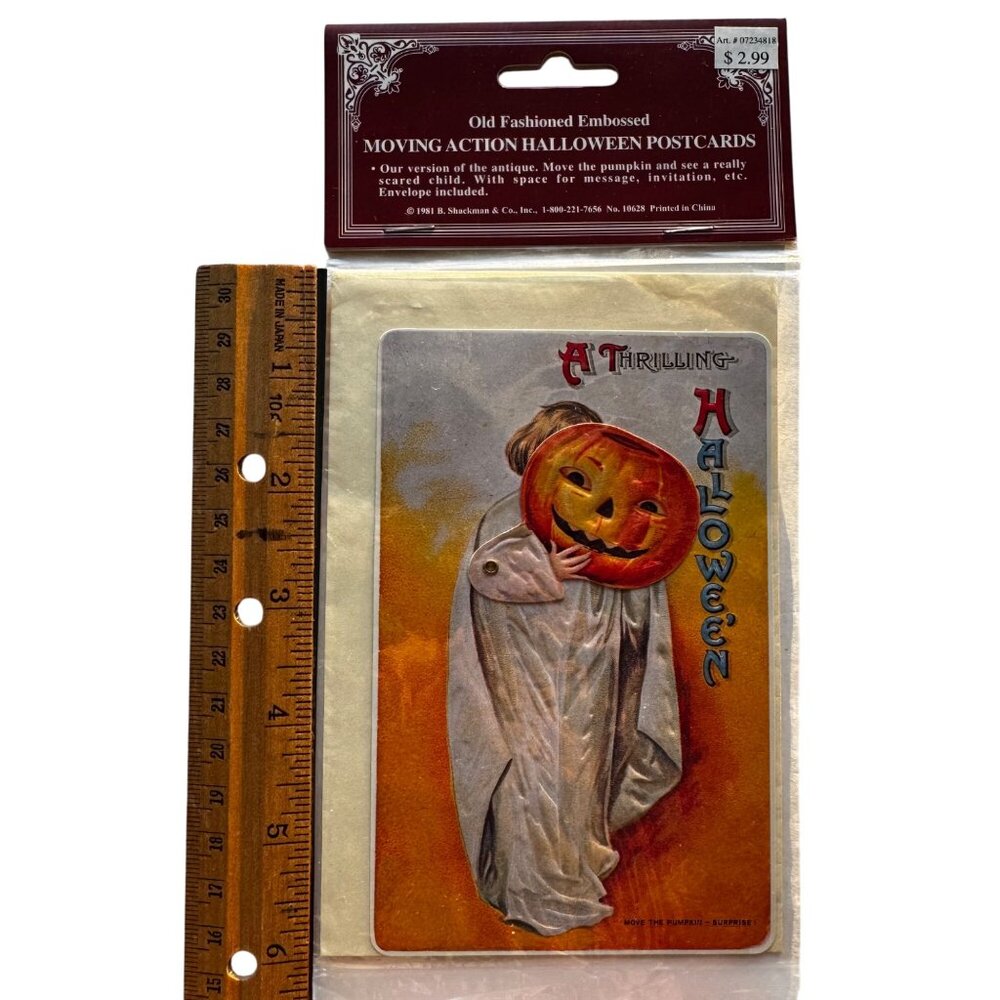 Old Fashioned Embossed Moving Action Halloween Postcard Pumpkin Mask & Envelope - Picture 2 of 7